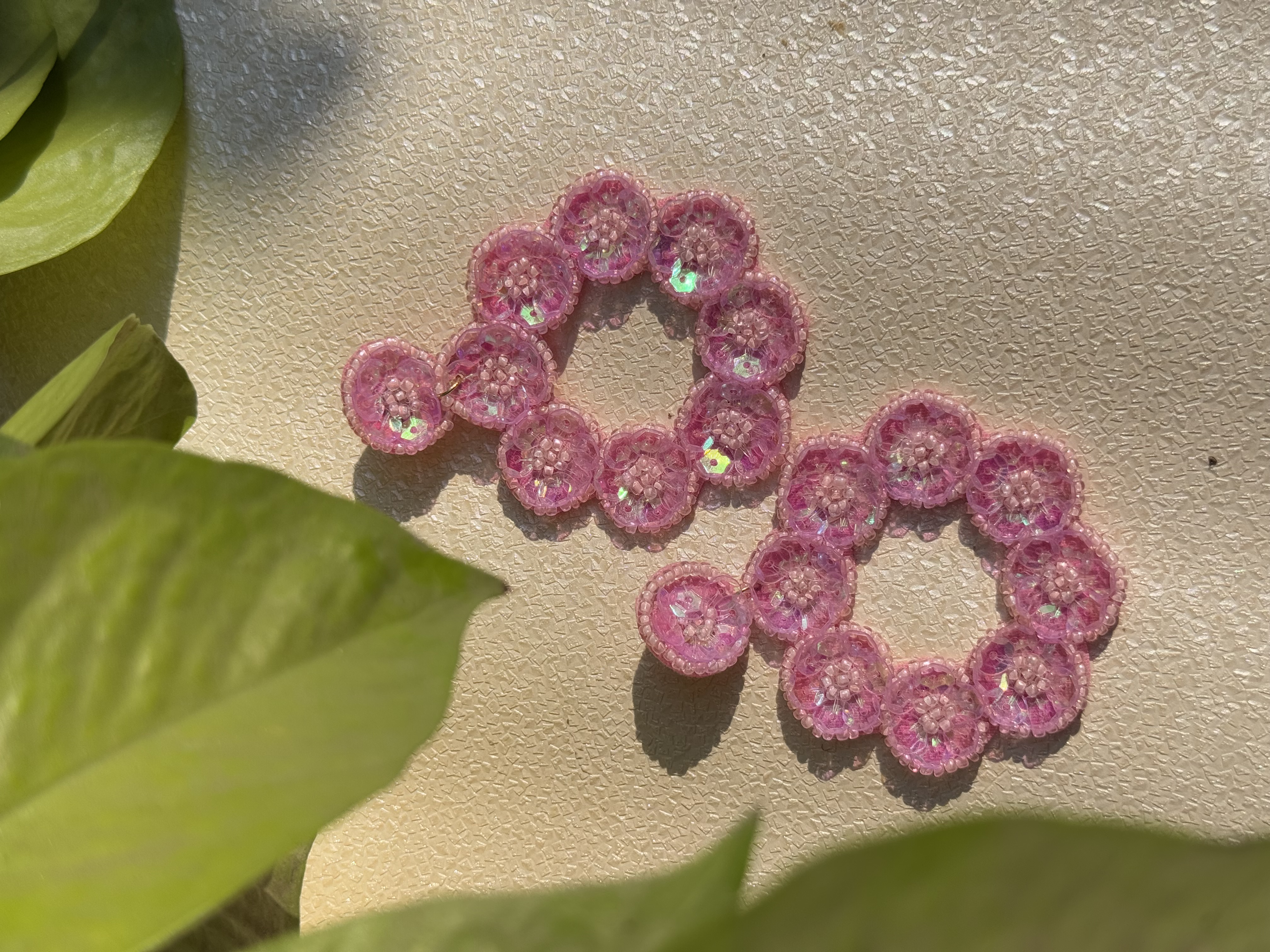 Pink Gleam Handmade Beaded Earrings