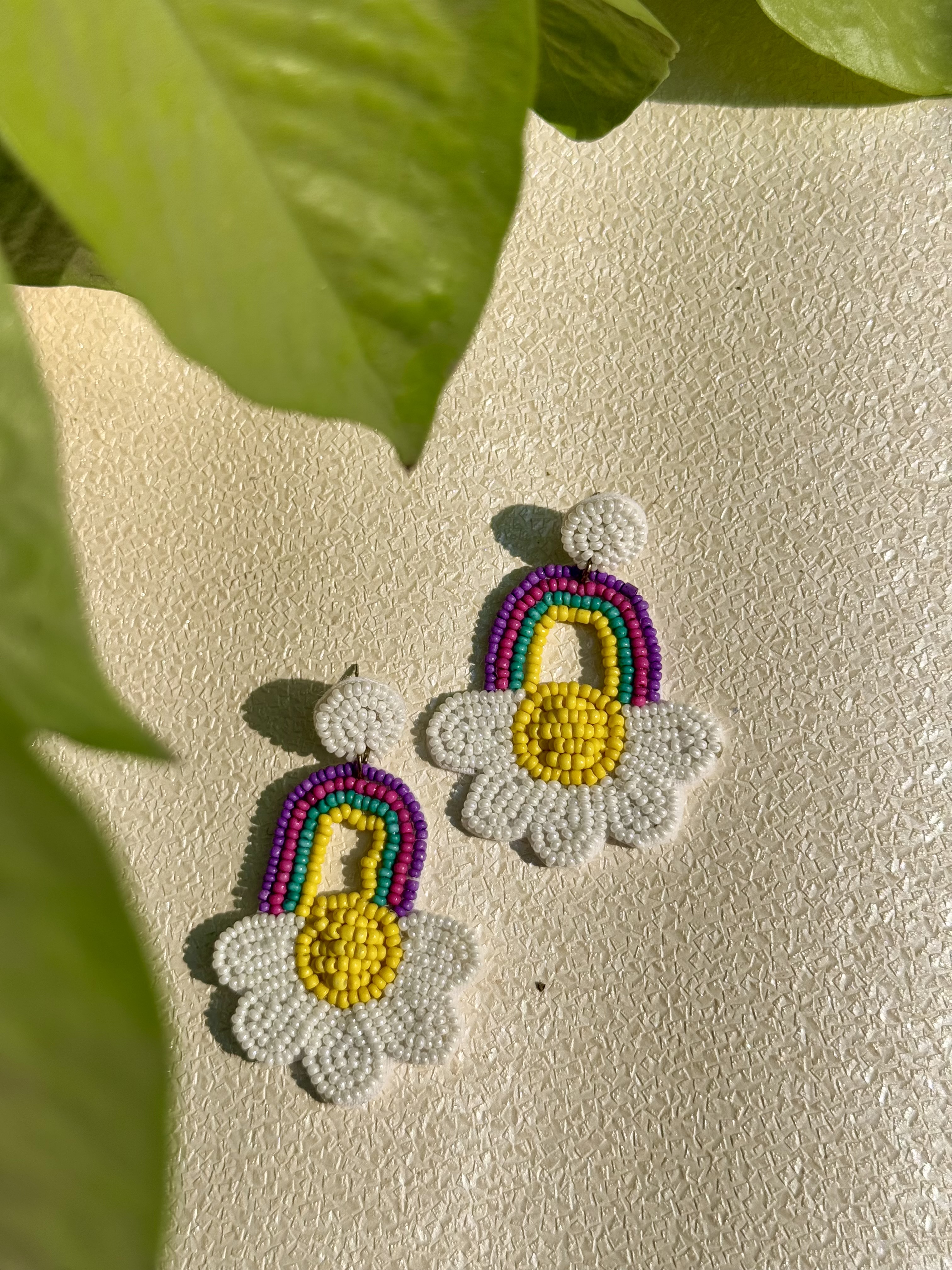 Rainbow Daisy Handmade Beaded Earrings