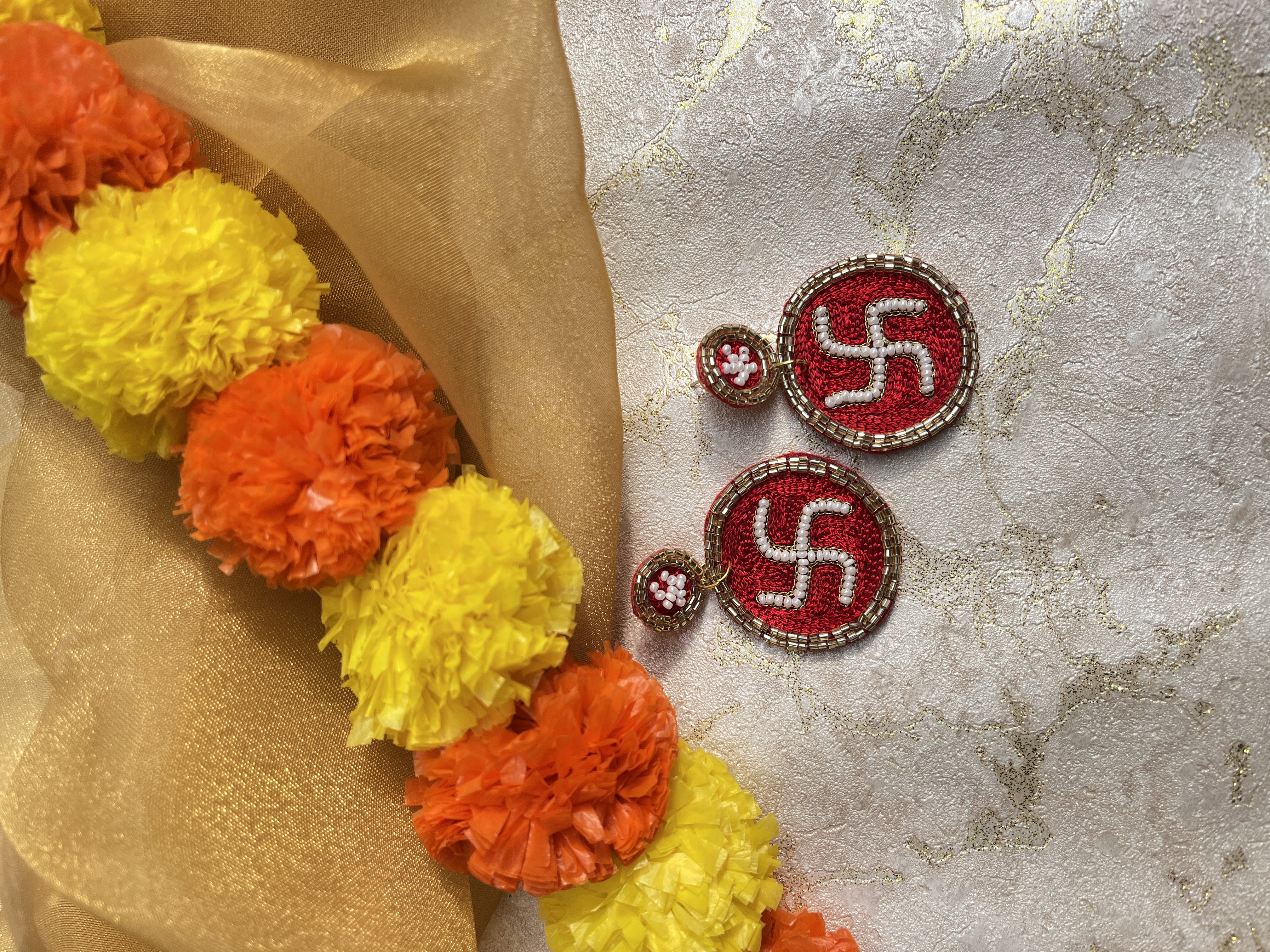 Swastik handmade beaded earrings