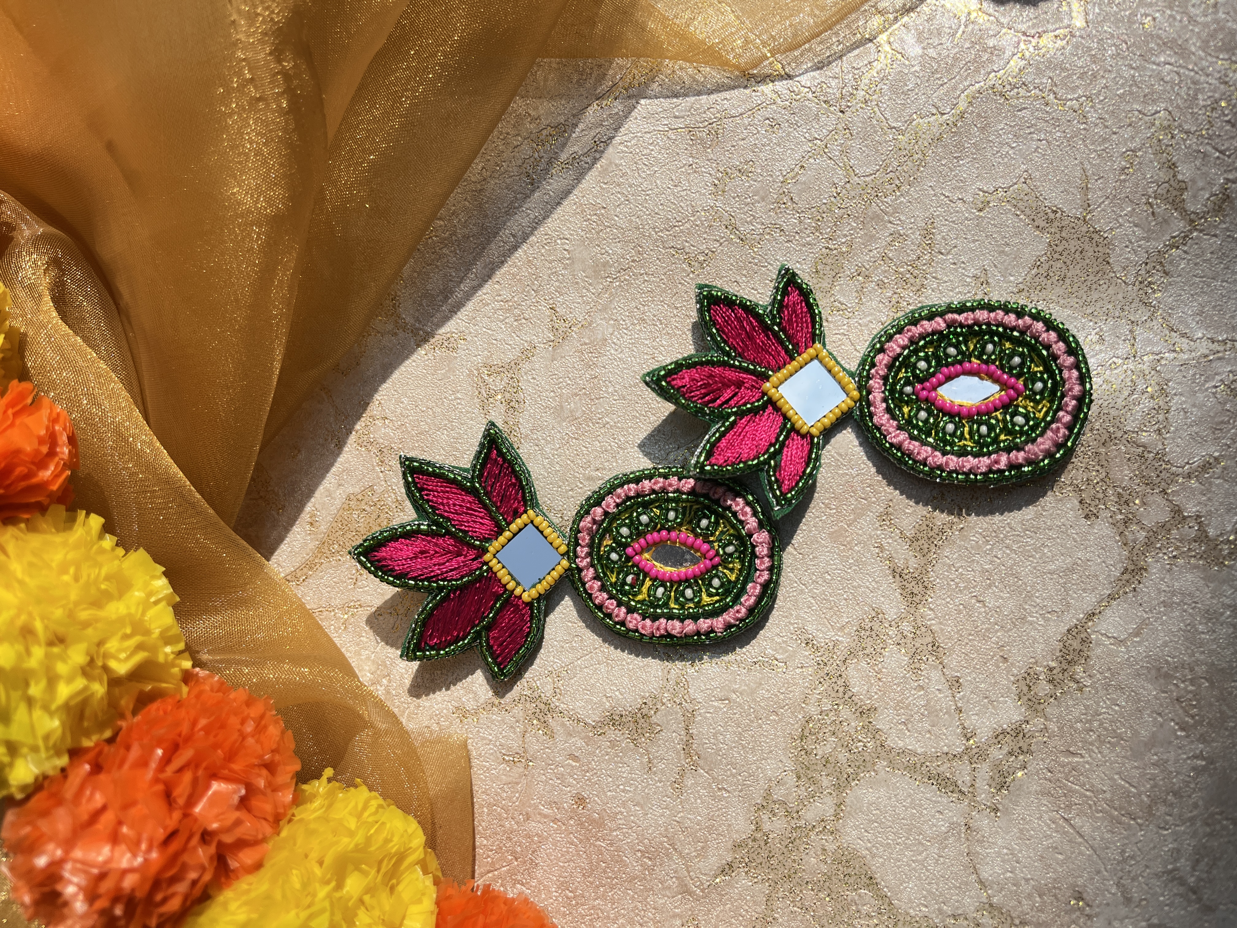 Emerald Glow Handmade Beaded Earrings – A Glimpse of Nature, A Touch of Elegance! 🍃✨  🌿 Feather-Light Comfort – Designed for a