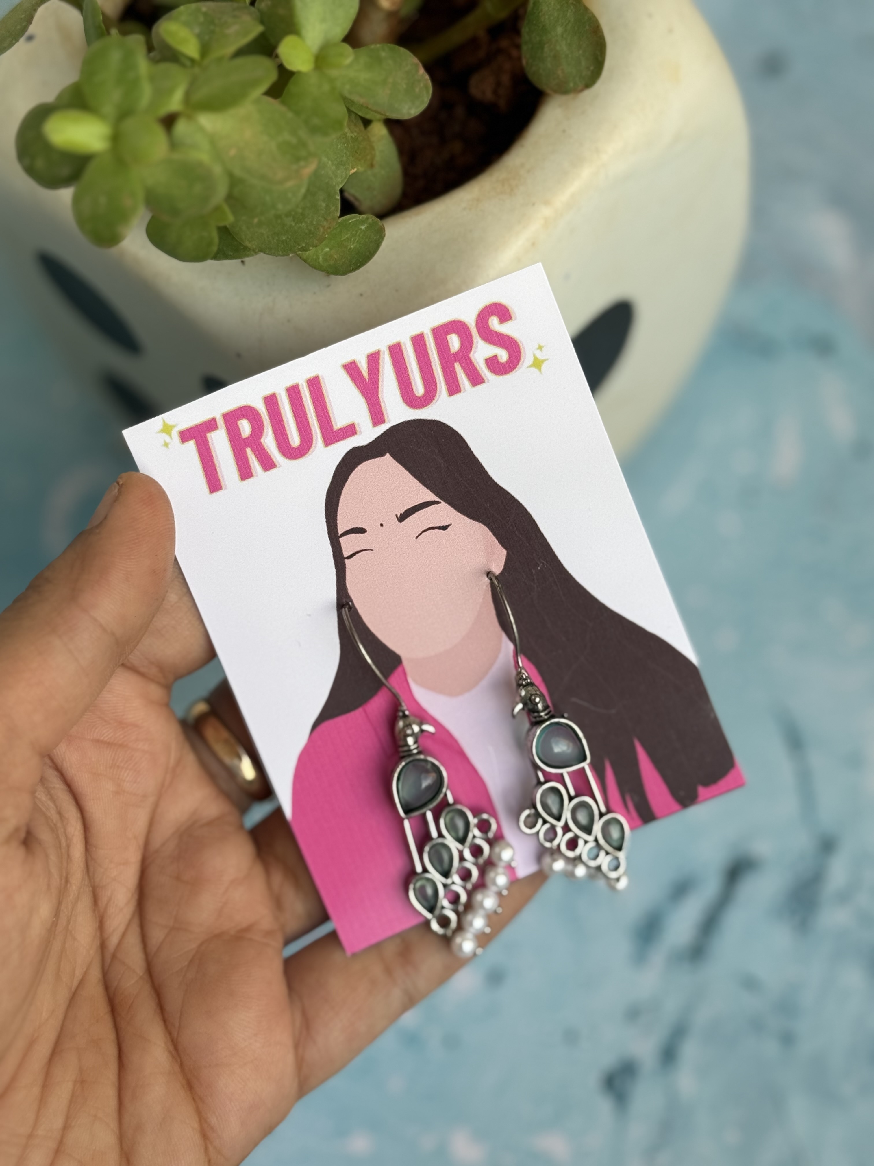 Morni Silver Oxidised Earrings