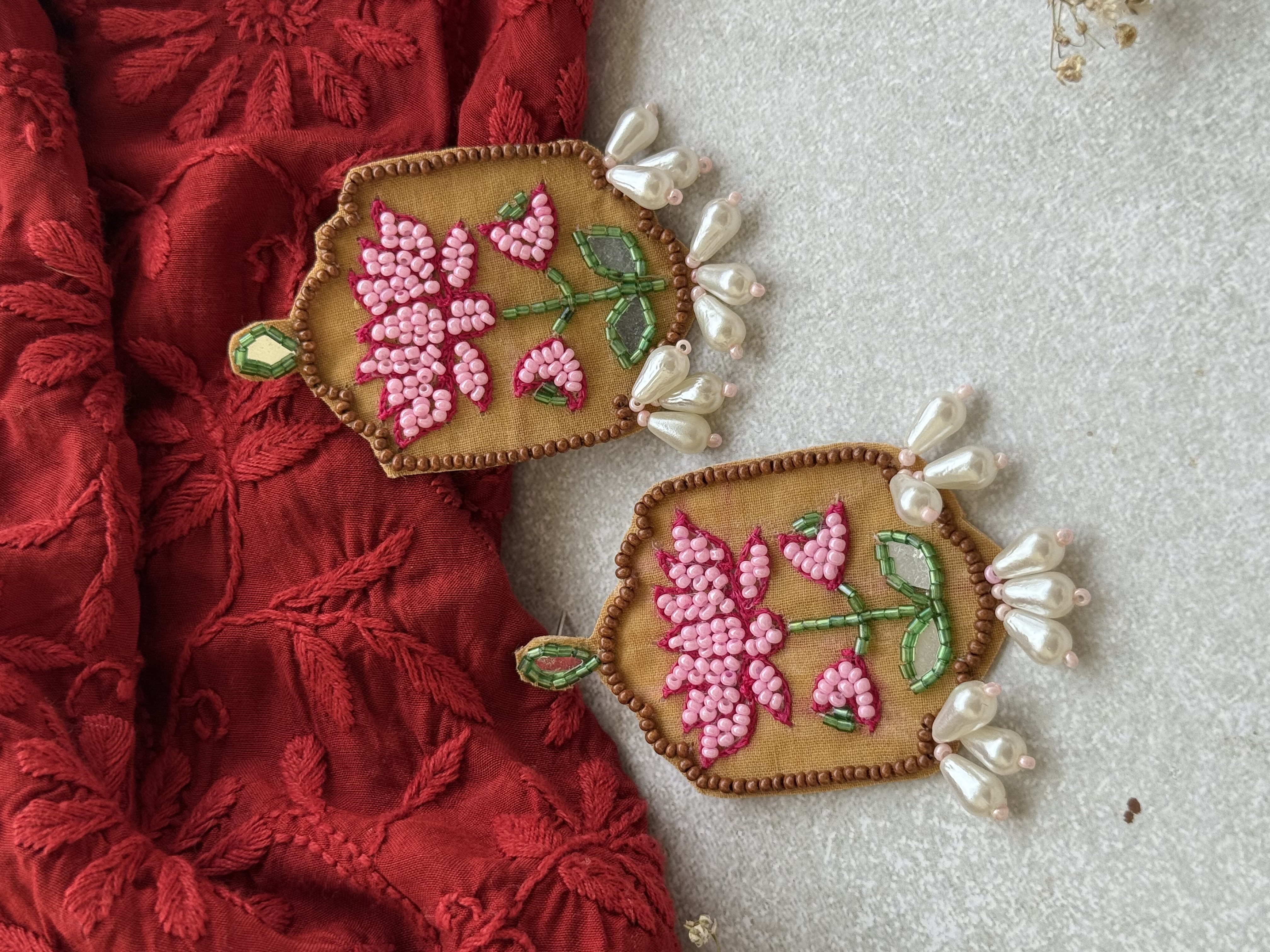 Lotus Leher Handmade beaded earring 