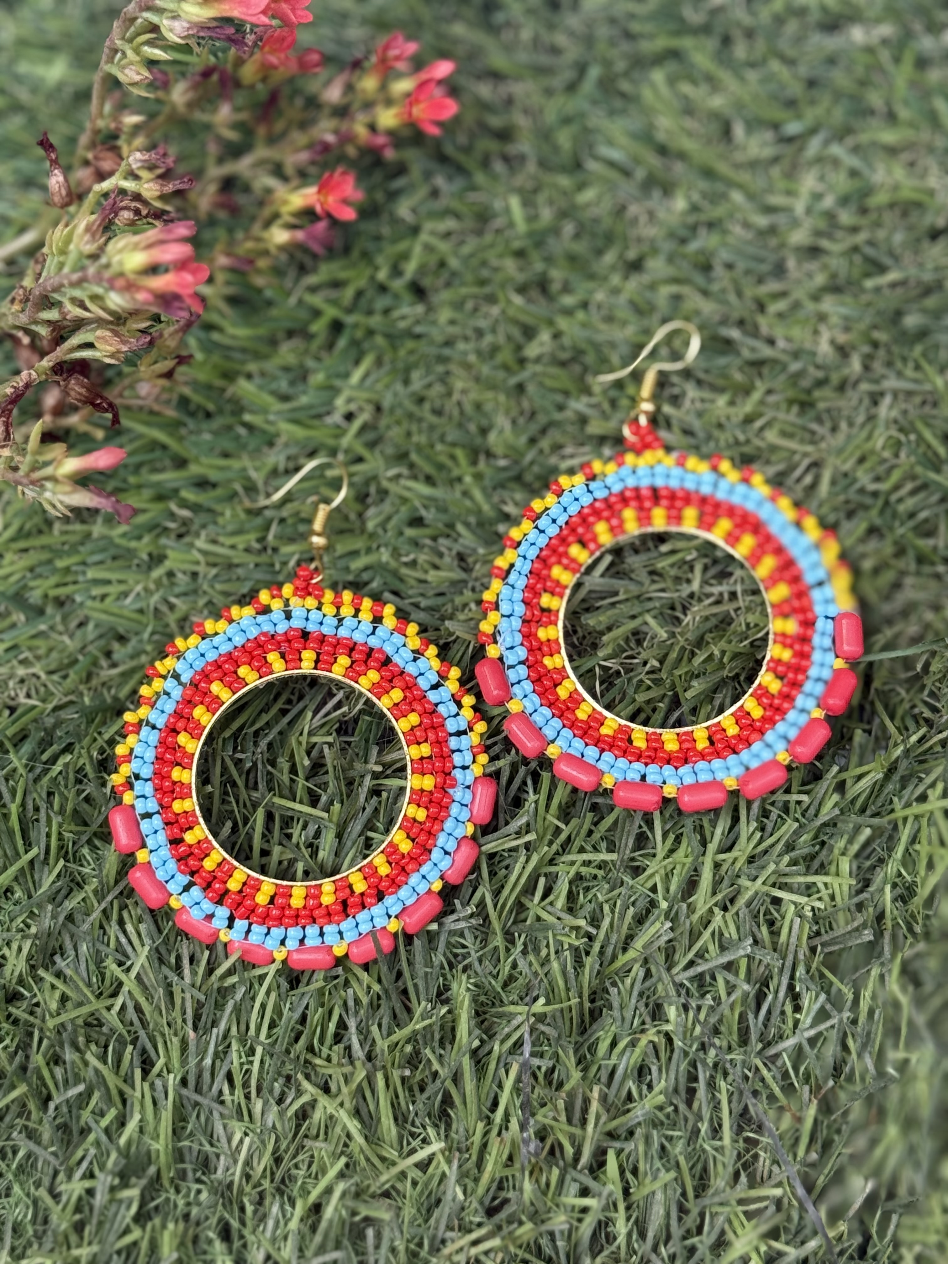 Sunburst Hoops Handmade Beaded Earrings